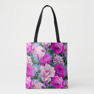 Big Retro Purple Rose Flower Tote Bag