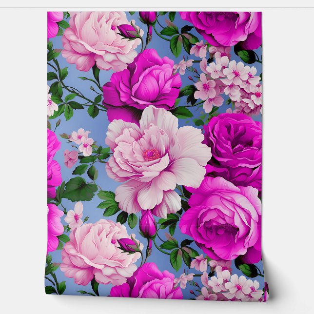 Big Retro Purple Rose Flower Wallpaper (Unrolling)