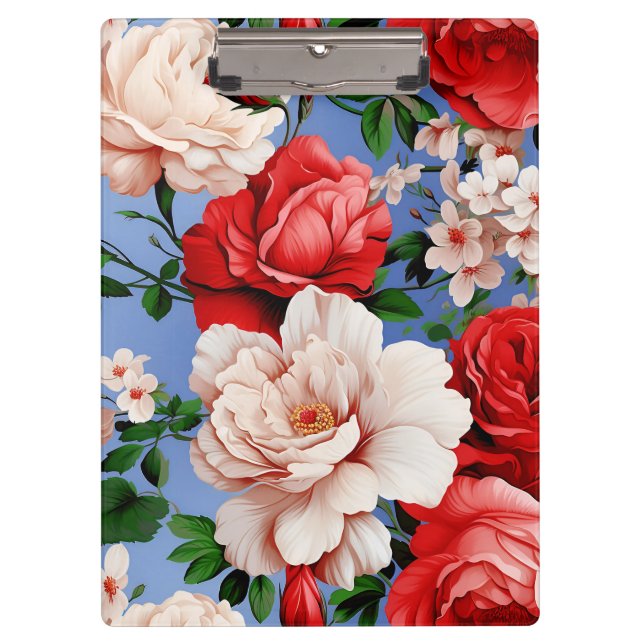 Big Retro Red Rose Flower Clipboard (Front)