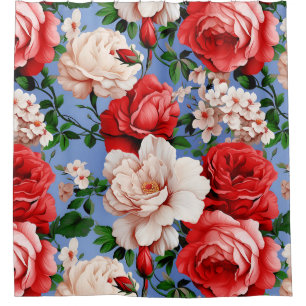 Big Retro Red Rose Flower Shower Curtain