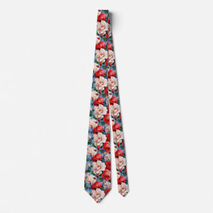 Big Retro Red Rose Flower Tie