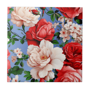 Big Retro Red Rose Flower Tile