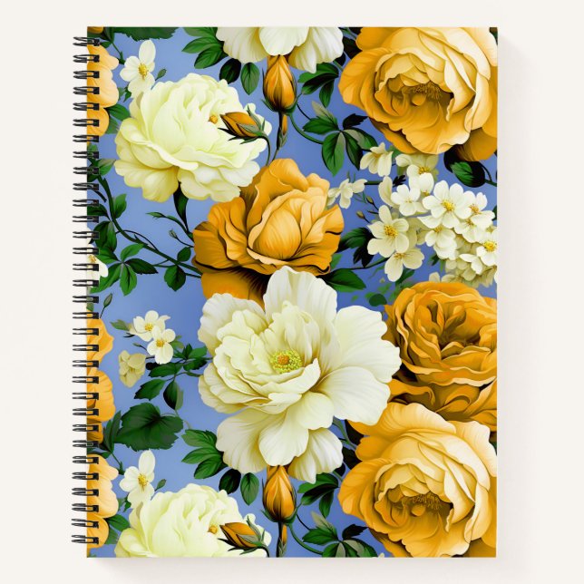Big Retro Yellow Rose Flower Notebook (Front)