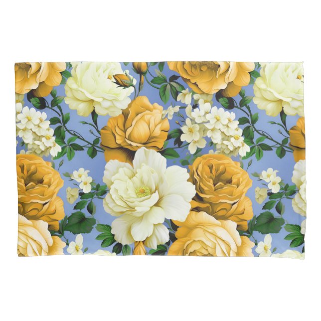 Big Retro Yellow Rose Flower Pillowcase (Front)