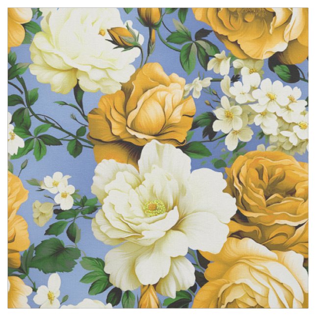 Big Retro Yellow Rose Flower Textile Fabric (Swatch)