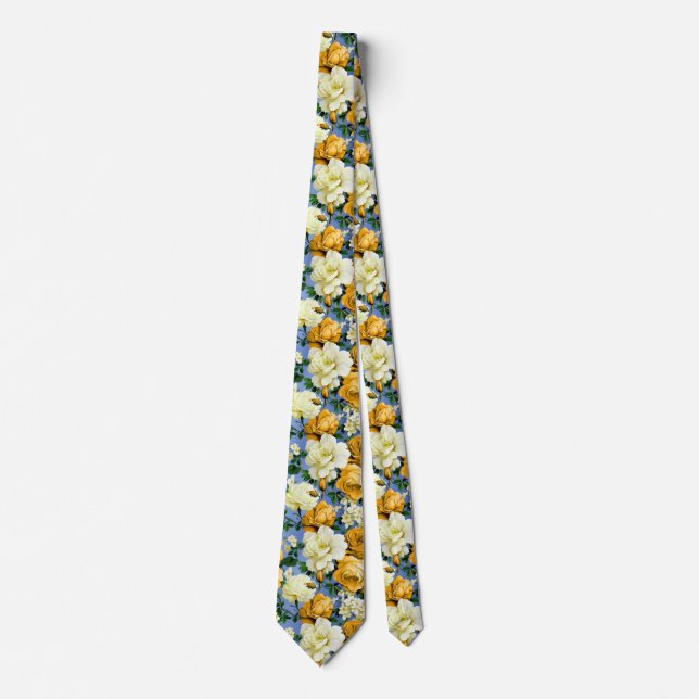 Big Retro Yellow Rose Flower Tie (Front)