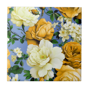 Big Retro Yellow Rose Flower Tile