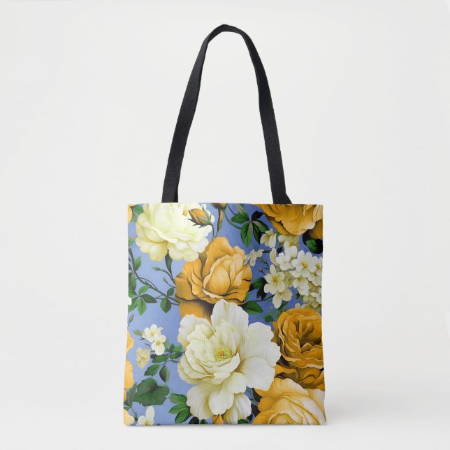 Big Retro Yellow Rose Flower Tote Bag (Front)