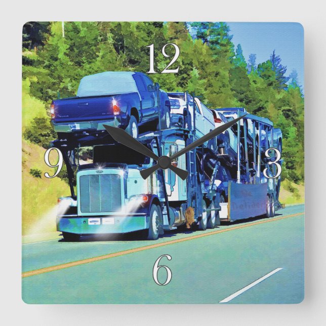 Big Rig Car Transporter for Truckers Square Wall Clock (Front)