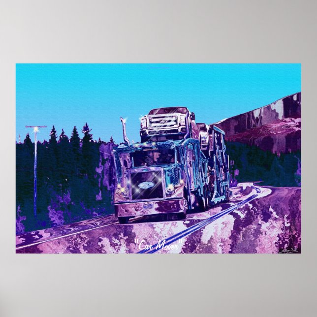 Big Rig Car Transporter Truck-Driver Art Poster (Front)