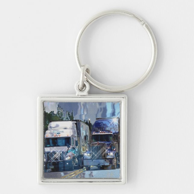 BIG RIG FREIGHT TRUCK LOVERS Art Key Ring (Front)