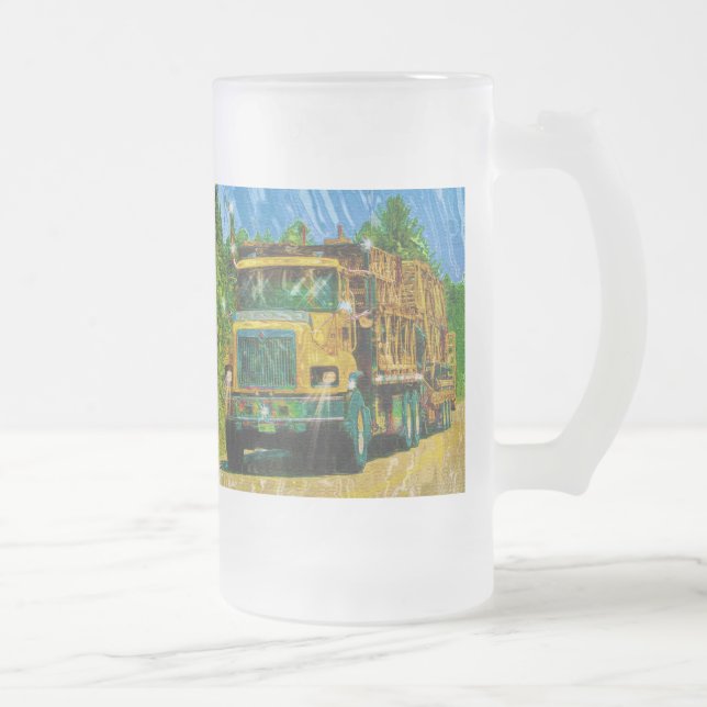 Big Rig, Heavy Transport Vehicle, Truck Frosted Glass Beer Mug (Right)