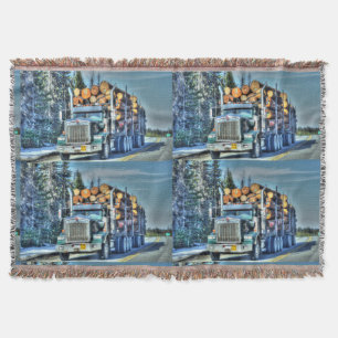 Big Rig Logging Truck Highway Driving Art Design Throw Blanket