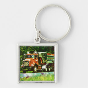 BIG RIG ORANGE GRAVEL TRUCK Art Keychain