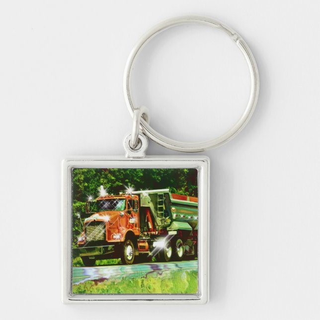 BIG RIG ORANGE GRAVEL TRUCK Art Keychain (Front)