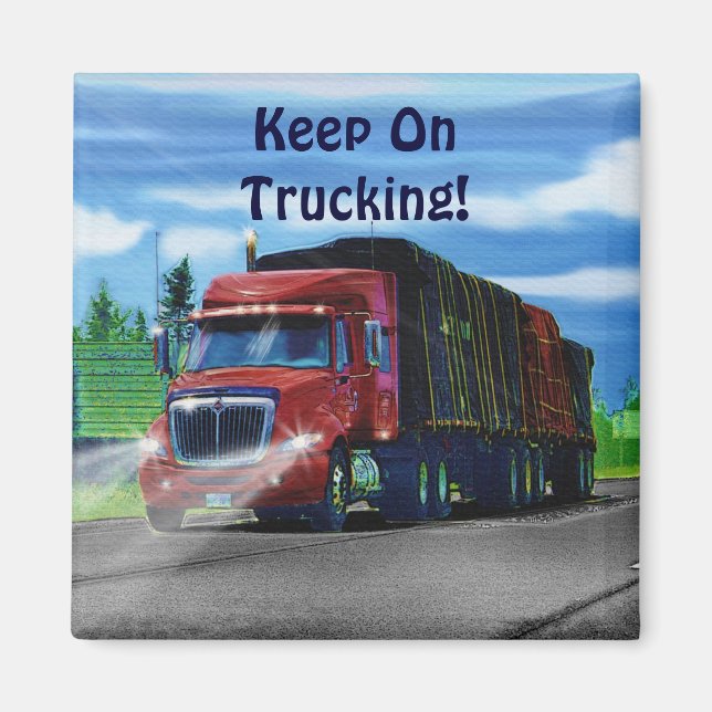 Big Rig Red Cargo Truck for Kids and Truckers Magnet (Front)