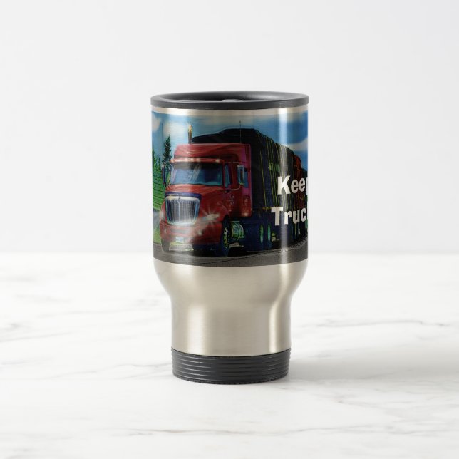 Big Rig Red Cargo Truck for Kids and Truckers Travel Mug (Center)