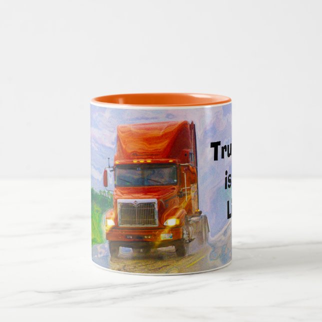 Big Rig Red Cargo Truck for Kids and Truckers Two-Tone Coffee Mug (Center)