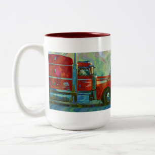 Big Rig Red Cargo Truck for Kids and Truckers Two-Tone Coffee Mug