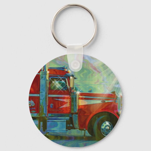 BIG RIG RED FREIGHT TRUCK Art Keychain (Front)