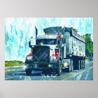 Big Rig Red Freight Truck Driver's Art Poster