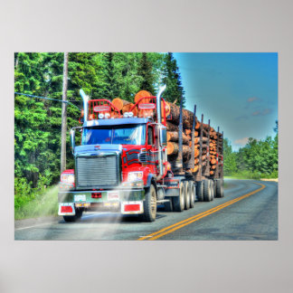Big Rig Red Logging Truck Driver's Art Poster