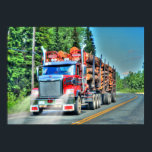 Big Rig Red Logging Truck Driver's Art Poster<br><div class="desc">A large red Logging Truck catches sunlight on its way down a Cariboo Highway in BC, Canada. This design is created as a tribute to the dedicated Men and Women who roar down our highways delivering needed goods and services and keep our great nation running smoothly. The perfect poster for...</div>