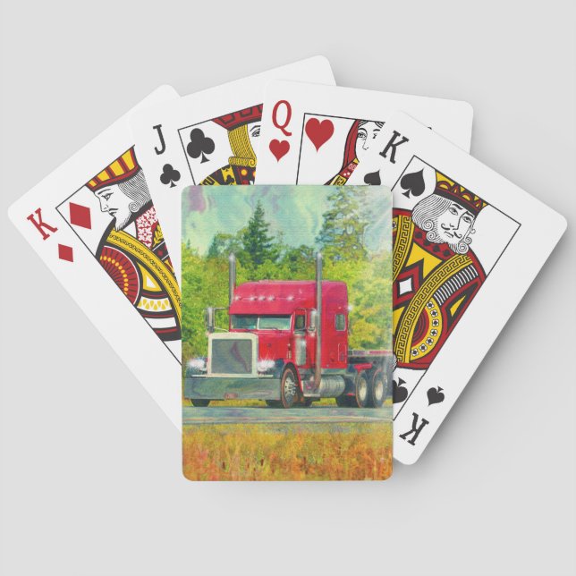 Big Rig Red Truck Heavy Transport Vehicle Playing Cards (Back)