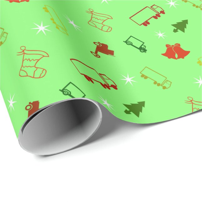 Big Rig Truck Christmas Holiday Wrapping Paper (Roll Corner)
