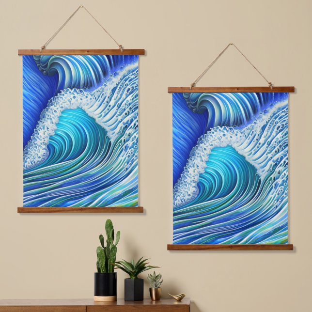 Big Ripple Blue Wave | Summer Blue Ocean Wave Hanging Tapestry (Asymmetrical)