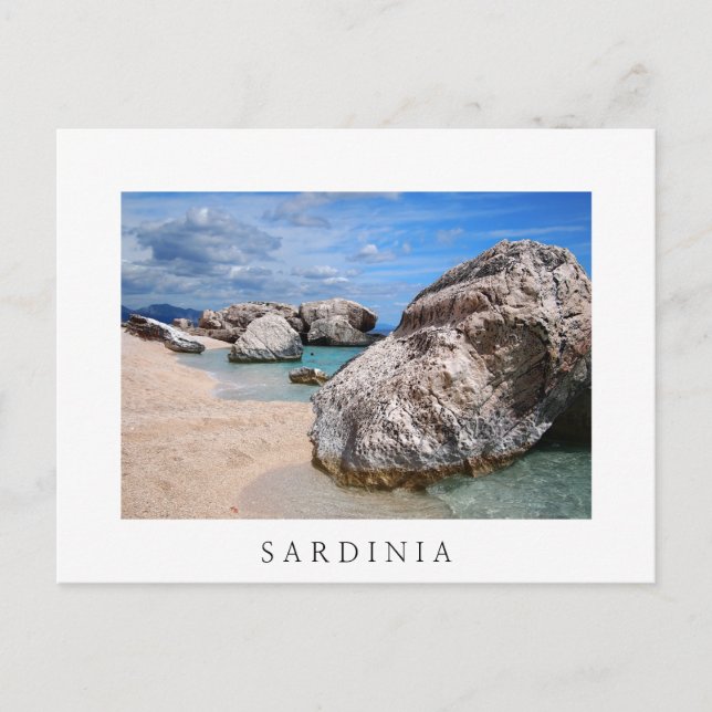 Big rocks on Sardinia beach white text postcard (Front)