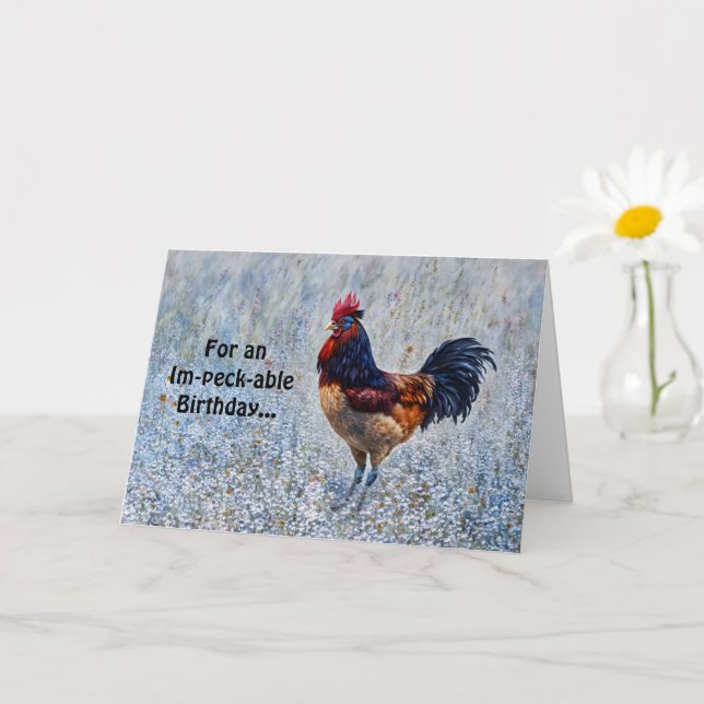 Big Rooster Farm Flowers Pun Funny Birthday Card (Small Plant)