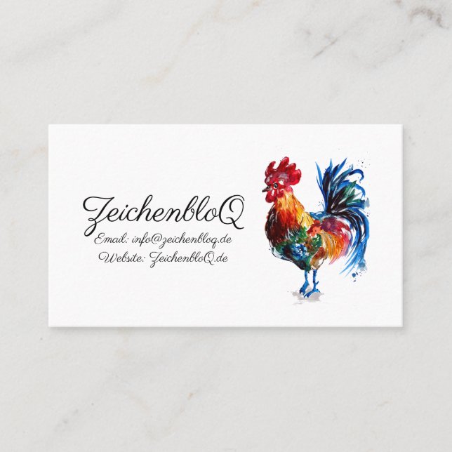 Big Rooster Watercolor Business Card (Front)