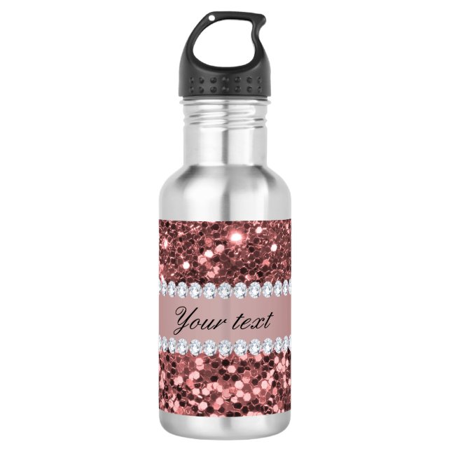 Big Rose Gold Faux Glitter and Diamonds 532 Ml Water Bottle (Front)