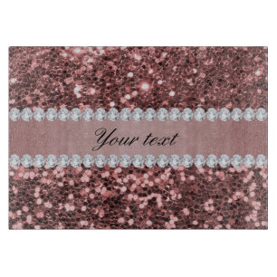 Big Rose Gold Faux Glitter and Diamonds Cutting Board
