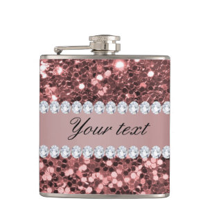 Big Rose Gold Faux Glitter and Diamonds Hip Flask