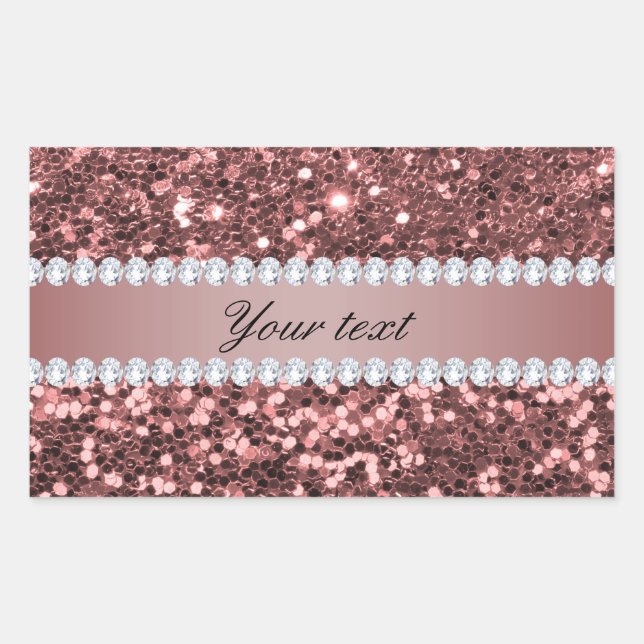 Big Rose Gold Faux Glitter and Diamonds Rectangular Sticker (Front)