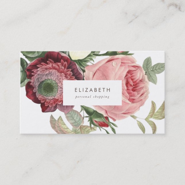 Big Roses Pink Red Flowers Business Card (Front)