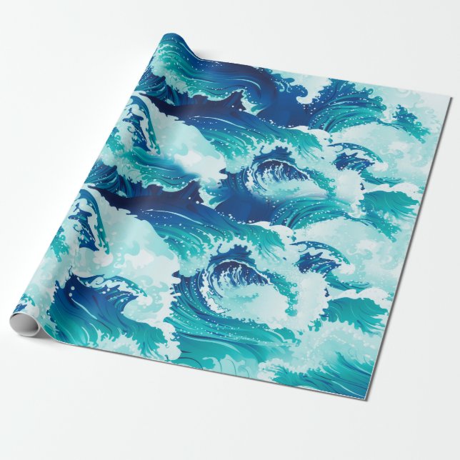 Big rushing sea or ocean waves design wrapping paper (Unrolled)