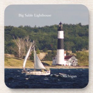 Big Sable Lighthouse & Boat 6 plastic coasters