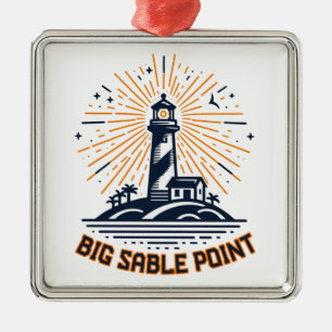 Big Sable Point Lighthouse Sunrise Metal Tree Decoration