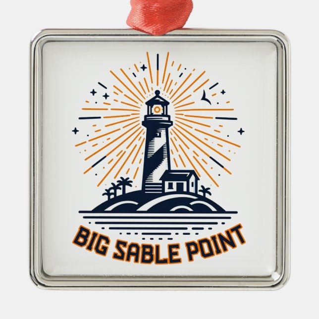 Big Sable Point Lighthouse Sunrise Metal Tree Decoration (Front)