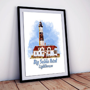 Big Sable Point Lighthouse Watercolor - Michigan Poster