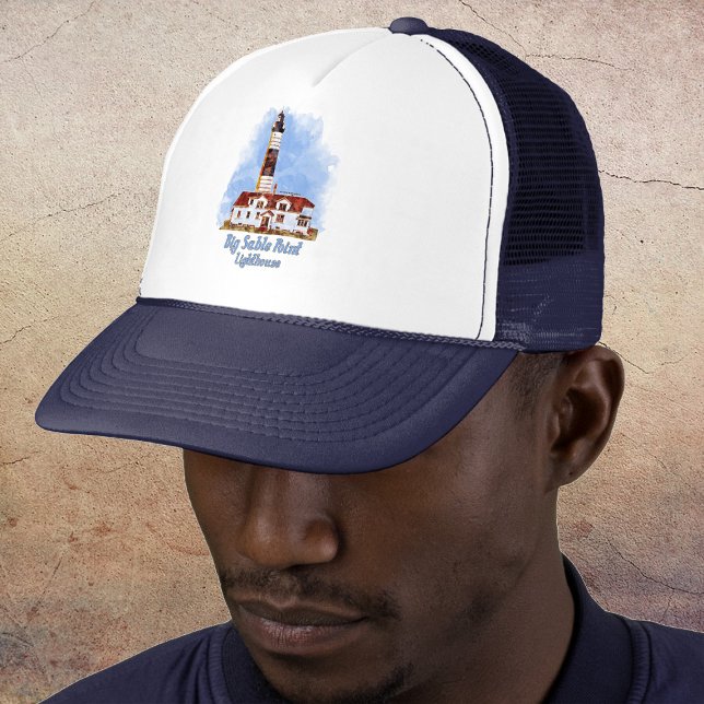 Big Sable Point Lighthouse Watercolor - Michigan Trucker Hat (Big Sable Point Lighthouse Watercolor - Michigan. Trucker Hat)
