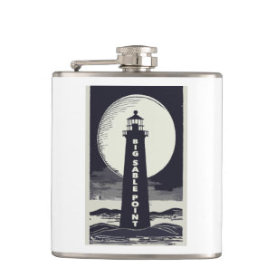 Big Sable Point Michigan Lighthouse Moon Hip Flask