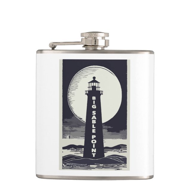 Big Sable Point Michigan Lighthouse Moon Hip Flask (Front)