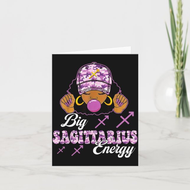 Big Sagittarius Energy Afro Girl With Purple Camou Card (Front)