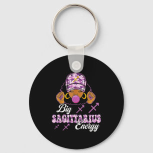 Big Sagittarius Energy Afro Girl With Purple Camou Key Ring
