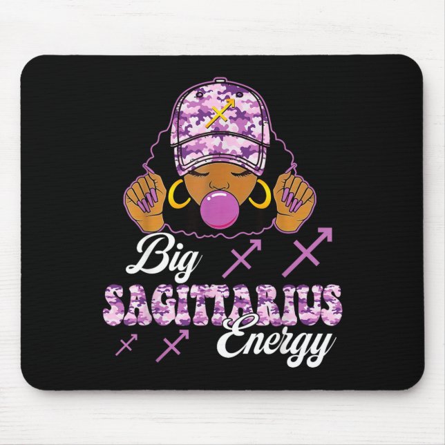 Big Sagittarius Energy Afro Girl With Purple Camou Mouse Mat (Front)