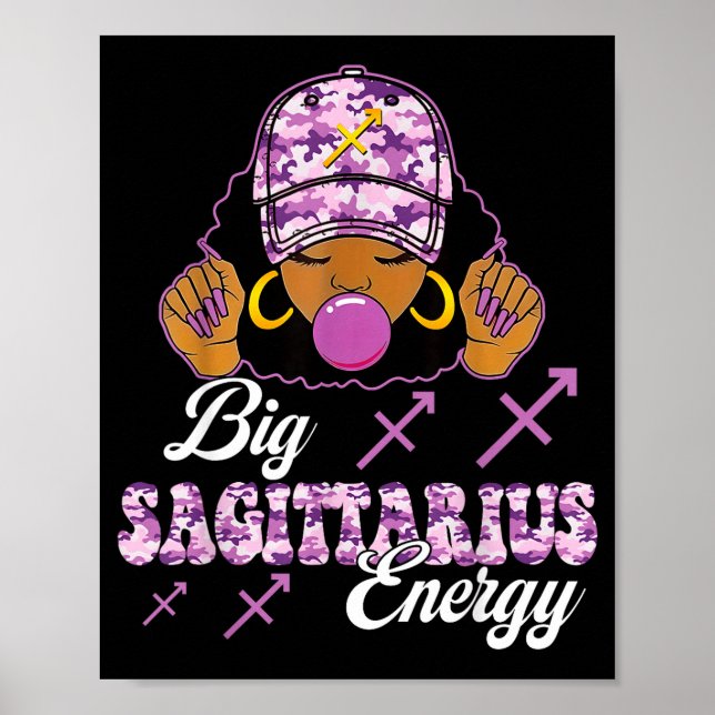 Big Sagittarius Energy Afro Girl With Purple Camou Poster (Front)